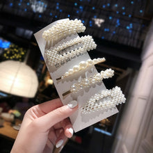Load image into Gallery viewer, 3/4/5pcs/Set Women/ Girls Elegant Full Pearls Geometric Hair Clips Sweet Hair Ornament Hairpin Barrette Headband Hair Accessories