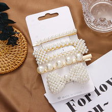 Load image into Gallery viewer, 3/4/5pcs/Set Women/ Girls Elegant Full Pearls Geometric Hair Clips Sweet Hair Ornament Hairpin Barrette Headband Hair Accessories
