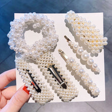 Load image into Gallery viewer, 3/4/5pcs/Set Women/ Girls Elegant Full Pearls Geometric Hair Clips Sweet Hair Ornament Hairpin Barrette Headband Hair Accessories