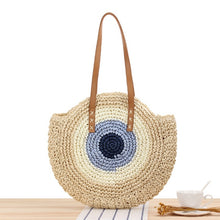 Load image into Gallery viewer, Casual Rattan bag for Women, Shoulder Bags Circle Straw Handbags Big Capacity Handmae Summer Totes Lady Round Bohemian Beach Treval Sac