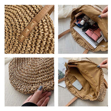 Load image into Gallery viewer, Casual Rattan bag for Women, Shoulder Bags Circle Straw Handbags Big Capacity Handmae Summer Totes Lady Round Bohemian Beach Treval Sac