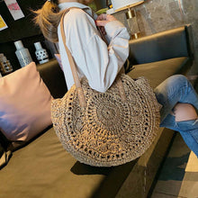 Load image into Gallery viewer, Casual Rattan bag for Women, Shoulder Bags Circle Straw Handbags Big Capacity Handmae Summer Totes Lady Round Bohemian Beach Treval Sac