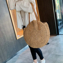 Load image into Gallery viewer, Casual Rattan bag for Women, Shoulder Bags Circle Straw Handbags Big Capacity Handmae Summer Totes Lady Round Bohemian Beach Treval Sac