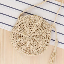 Load image into Gallery viewer, Round Straw Beach Bag Vintage Handmade Woven Shoulder Bag Raffia circle Rattan bags Bohemian Summer Vacation Casual Bags