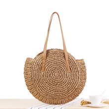 Load image into Gallery viewer, Round Straw Beach Bag Vintage Handmade Woven Shoulder Bag Raffia circle Rattan bags Bohemian Summer Vacation Casual Bags