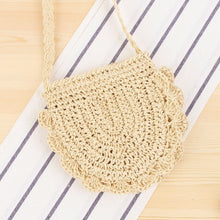 Load image into Gallery viewer, Round Straw Beach Bag Vintage Handmade Woven Shoulder Bag Raffia circle Rattan bags Bohemian Summer Vacation Casual Bags