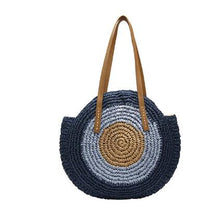 Load image into Gallery viewer, Round Straw Beach Bag Vintage Handmade Woven Shoulder Bag Raffia circle Rattan bags Bohemian Summer Vacation Casual Bags