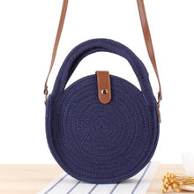 Load image into Gallery viewer, Round Straw Beach Bag Vintage Handmade Woven Shoulder Bag Raffia circle Rattan bags Bohemian Summer Vacation Casual Bags