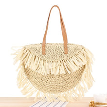 Load image into Gallery viewer, Round Straw Beach Bag Vintage Handmade Woven Shoulder Bag Raffia circle Rattan bags Bohemian Summer Vacation Casual Bags