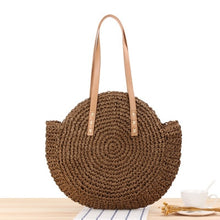 Load image into Gallery viewer, Round Straw Beach Bag Vintage Handmade Woven Shoulder Bag Raffia circle Rattan bags Bohemian Summer Vacation Casual Bags
