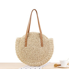 Load image into Gallery viewer, Round Straw Beach Bag Vintage Handmade Woven Shoulder Bag Raffia circle Rattan bags Bohemian Summer Vacation Casual Bags