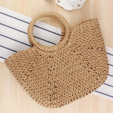 Load image into Gallery viewer, Round Straw Beach Bag Vintage Handmade Woven Shoulder Bag Raffia circle Rattan bags Bohemian Summer Vacation Casual Bags