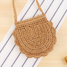 Load image into Gallery viewer, Round Straw Beach Bag Vintage Handmade Woven Shoulder Bag Raffia circle Rattan bags Bohemian Summer Vacation Casual Bags