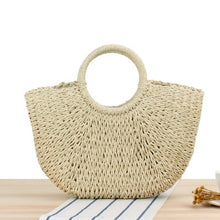 Load image into Gallery viewer, Round Straw Beach Bag Vintage Handmade Woven Shoulder Bag Raffia circle Rattan bags Bohemian Summer Vacation Casual Bags