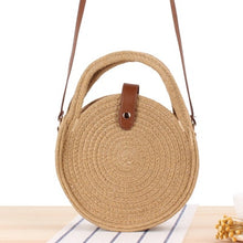 Load image into Gallery viewer, Round Straw Beach Bag Vintage Handmade Woven Shoulder Bag Raffia circle Rattan bags Bohemian Summer Vacation Casual Bags