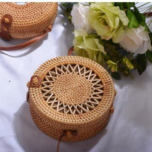 Load image into Gallery viewer, Woven Rattan Bag Round Straw Shoulder Bag Small Beach HandBags Women Summer Hollow Handmade Messenger Crossbody Bags