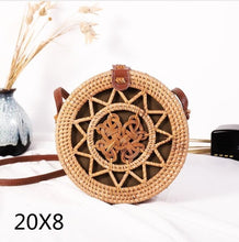 Load image into Gallery viewer, Woven Rattan Bag Round Straw Shoulder Bag Small Beach HandBags Women Summer Hollow Handmade Messenger Crossbody Bags