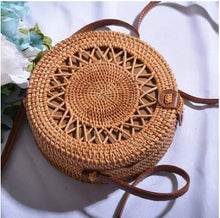 Load image into Gallery viewer, Woven Rattan Bag Round Straw Shoulder Bag Small Beach HandBags Women Summer Hollow Handmade Messenger Crossbody Bags