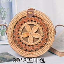 Load image into Gallery viewer, Woven Rattan Bag Round Straw Shoulder Bag Small Beach HandBags Women Summer Hollow Handmade Messenger Crossbody Bags