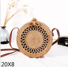 Load image into Gallery viewer, Woven Rattan Bag Round Straw Shoulder Bag Small Beach HandBags Women Summer Hollow Handmade Messenger Crossbody Bags