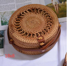 Load image into Gallery viewer, Woven Rattan Bag Round Straw Shoulder Bag Small Beach HandBags Women Summer Hollow Handmade Messenger Crossbody Bags
