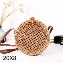Load image into Gallery viewer, Woven Rattan Bag Round Straw Shoulder Bag Small Beach HandBags Women Summer Hollow Handmade Messenger Crossbody Bags