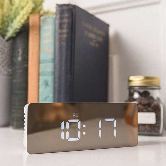 portable Digital LED Mirror Alarm Clock with  Snooze Display and Time Night Led Light