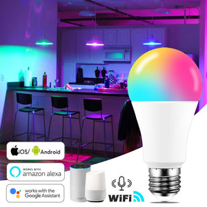 15W WiFi Smart Light Bulb Works with Alexa/Google Home 85-265V RGB+White Dimmable Timer Function Magic Bulb