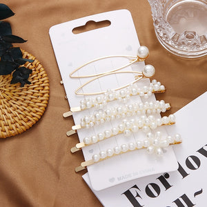 3/4/5pcs/Set Women/ Girls Elegant Full Pearls Geometric Hair Clips Sweet Hair Ornament Hairpin Barrette Headband Hair Accessories