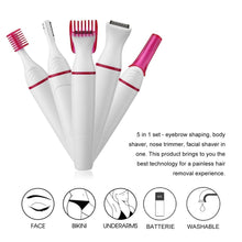 Load image into Gallery viewer, 5 in 1 Multi-functional mini electric hair Removal device. Female Shaving Machine. also works s a Trimmer Razor for Eyebrow and Underarm
