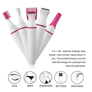 5 in 1 Multi-functional mini electric hair Removal device. Female Shaving Machine. also works s a Trimmer Razor for Eyebrow and Underarm