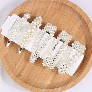 5Pcs/Set Fashion Pearl Hair Clip Snap Button Hair Pins for Women Sweet Pearl Hairpin Hair Clips Jewelry Lady Barrette Stick