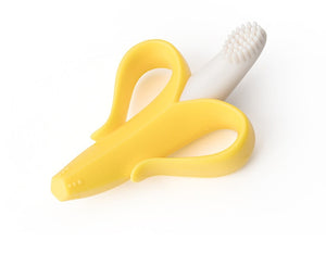 perfectly safe Baby Silicone Training Toothbrush.  BPA Free Banana Shaped Toddler Chew Toys for Teething. Ring Gift For Infant Baby Chewing