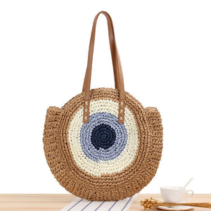 Casual Rattan bag for Women, Shoulder Bags Circle Straw Handbags Big Capacity Handmae Summer Totes Lady Round Bohemian Beach Treval Sac