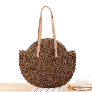 Casual Rattan bag for Women, Shoulder Bags Circle Straw Handbags Big Capacity Handmae Summer Totes Lady Round Bohemian Beach Treval Sac