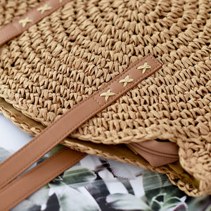 Casual Rattan bag for Women, Shoulder Bags Circle Straw Handbags Big Capacity Handmae Summer Totes Lady Round Bohemian Beach Treval Sac