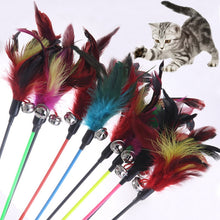 Load image into Gallery viewer, Cat Toy Feather Stick. interactive Toy For Cats and Kittens With Bell. increase pet brain power
