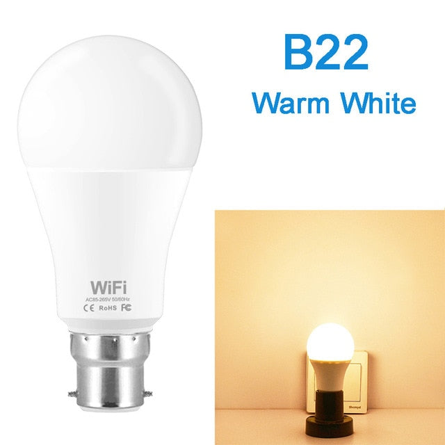 15W B22 E27 WiFi Smart Light Bulb with dimmable effects, works with Alexa Google Assistant Control Wake up Smart Lamp Night Light