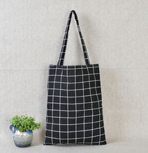 Load image into Gallery viewer, Eco Durable Women Student Cotton Bags Linen Single Shoulder Tote Bag Shopping  Check Plaid Female Flax  Shopping Canvas Bags
