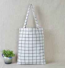 Load image into Gallery viewer, Eco Durable Women Student Cotton Bags Linen Single Shoulder Tote Bag Shopping  Check Plaid Female Flax  Shopping Canvas Bags
