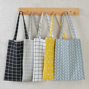 Eco Durable Women Student Cotton Bags Linen Single Shoulder Tote Bag Shopping  Check Plaid Female Flax  Shopping Canvas Bags