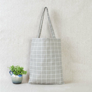 New Fashion/shopping Women Cotton Linen Eco Reusable Shopping Tote Bag Plaid Shoulder Bag Black White