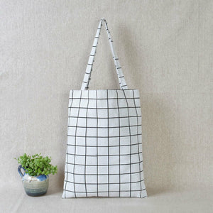 New Fashion/shopping Women Cotton Linen Eco Reusable Shopping Tote Bag Plaid Shoulder Bag Black White