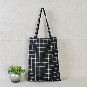 New Fashion/shopping Women Cotton Linen Eco Reusable Shopping Tote Bag Plaid Shoulder Bag Black White