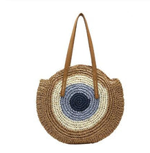 Load image into Gallery viewer, Round Straw Beach Bag Vintage Handmade Woven Shoulder Bag Raffia circle Rattan bags Bohemian Summer Vacation Casual Bags
