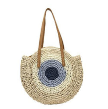 Load image into Gallery viewer, Round Straw Beach Bag Vintage Handmade Woven Shoulder Bag Raffia circle Rattan bags Bohemian Summer Vacation Casual Bags
