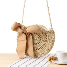 Load image into Gallery viewer, Round Straw Beach Bag Vintage Handmade Woven Shoulder Bag Raffia circle Rattan bags Bohemian Summer Vacation Casual Bags
