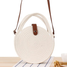 Load image into Gallery viewer, Round Straw Beach Bag Vintage Handmade Woven Shoulder Bag Raffia circle Rattan bags Bohemian Summer Vacation Casual Bags
