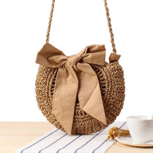 Load image into Gallery viewer, Round Straw Beach Bag Vintage Handmade Woven Shoulder Bag Raffia circle Rattan bags Bohemian Summer Vacation Casual Bags
