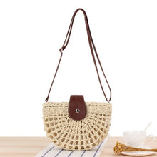 Load image into Gallery viewer, Round Straw Beach Bag Vintage Handmade Woven Shoulder Bag Raffia circle Rattan bags Bohemian Summer Vacation Casual Bags
